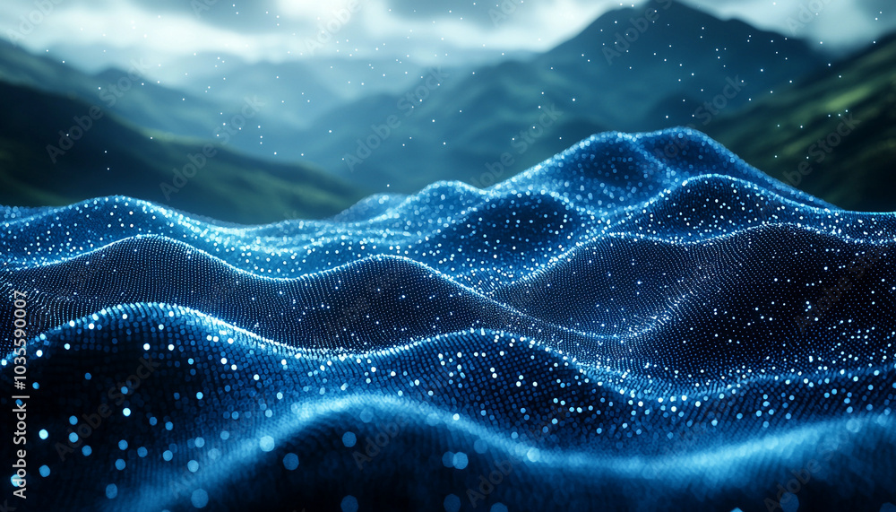 Canvas Prints glowing wave pattern in futuristic underwater galaxy landscape generated by ai