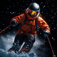 Skier in Action on Snowy Slope - Winter Sports Photography