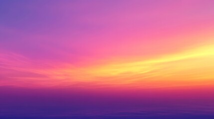 Vibrant ethereal sunset over the sea, featuring a stunning gradient of purple, orange, and yellow hues, creating a dreamy, uplifting atmosphere for summer reflections.