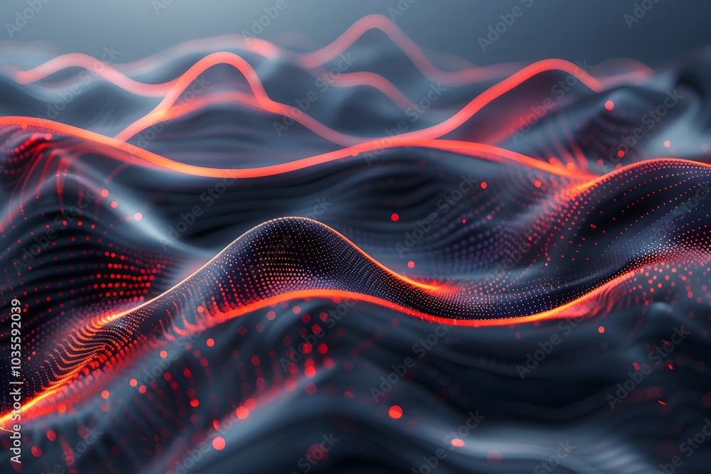 Poster abstract digital waves with red and blue light patterns