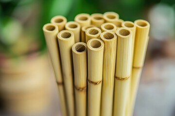 Bamboo Straws - Eco-Friendly Alternative to Plastic Straws, Closeup of Nature Background