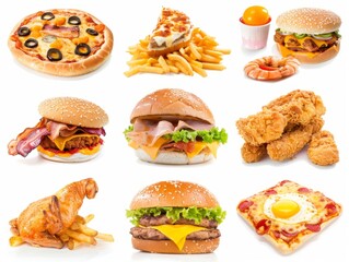 Delicious Fast Food Feast: A Mouthwatering Collection of Fried Chicken, Fries, Pizza, Sandwich, and