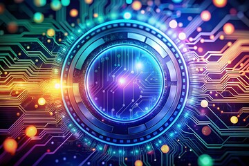 Obraz premium Abstract Technology Background with High Depth of Field, Circular Circuit Design, Hitech Digital Concept