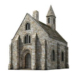 Obraz premium Quaint stone chapel with intricate architecture and charming design, featuring arched windows and steep roof, perfect for serene settings