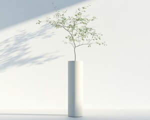 Small plant in a tall white vase on the floor - Interiors