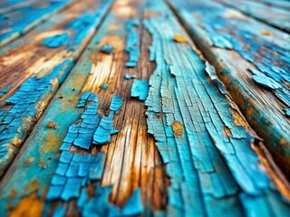 Tilt-Shift Photography of Textured Wooden Background with Old Cracked Blue Paint for Unique Visual Appeal