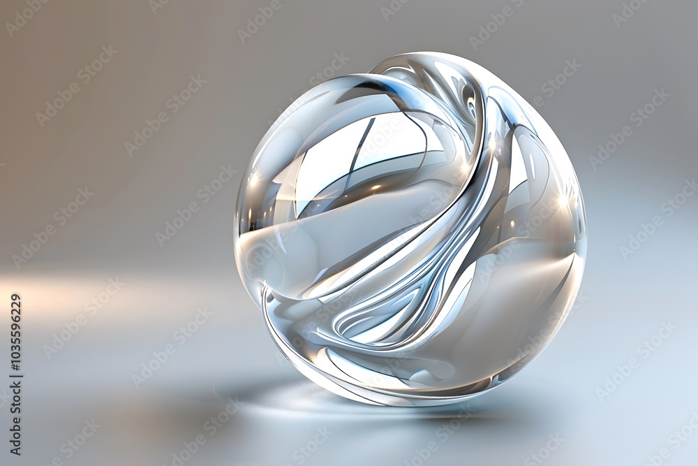 Poster elegant transparent sphere with intricate swirls and reflections