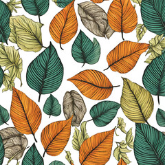 Abstract leaves seamless pattern. Decorative illustration, good for printing. Great for label, print, packaging, fabric. Leaves seamless pattern background