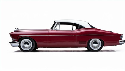 Classic red coupe on white background