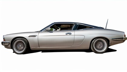 Silver coupe car on white background