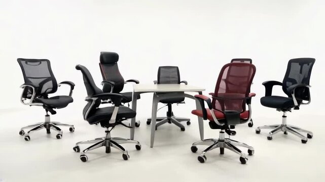 A modern office setup featuring ergonomic chairs and a clean table, showcasing a professional workspace atmosphere.