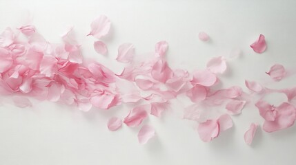 Pink Flower Petals Scattered on White Background