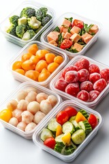 Colorful assortment of fresh vegetables and fruits in clear containers, perfect for healthy meal prep and inspiration.