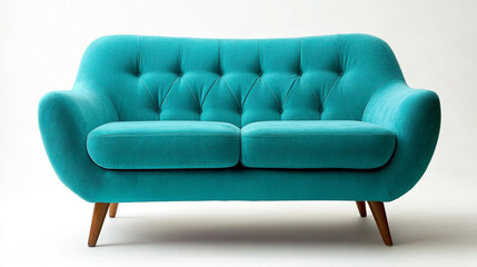 Teal Velvet Sofa with Button Tufted Back and Wooden Legs