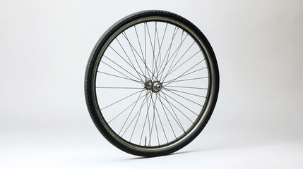 Naklejka premium Bicycle Wheel with Spokes and Tire Isolated on White Background