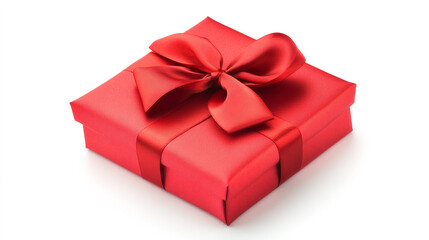 Fototapeta premium Red Gift Box with Satin Bow Isolated on White Background