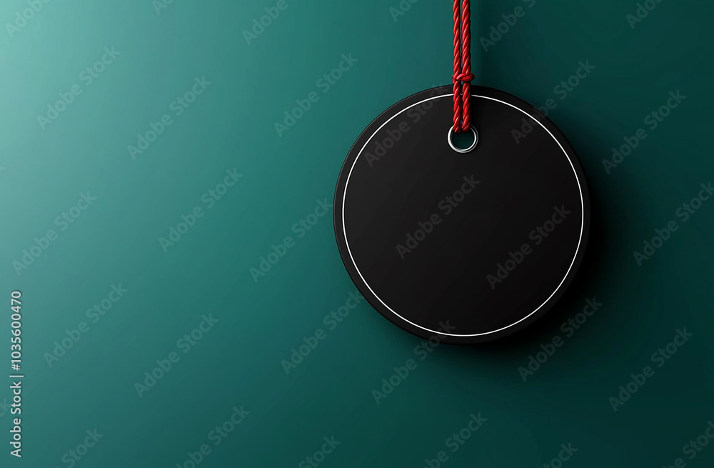 Poster metallic circle hanging from rope in empty space generated by ai