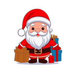 cartoon santa clous with gifts flat vector design isolated on white background
