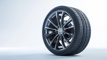 Fototapeta premium Black Alloy Wheel with Tire Isolated on White Background