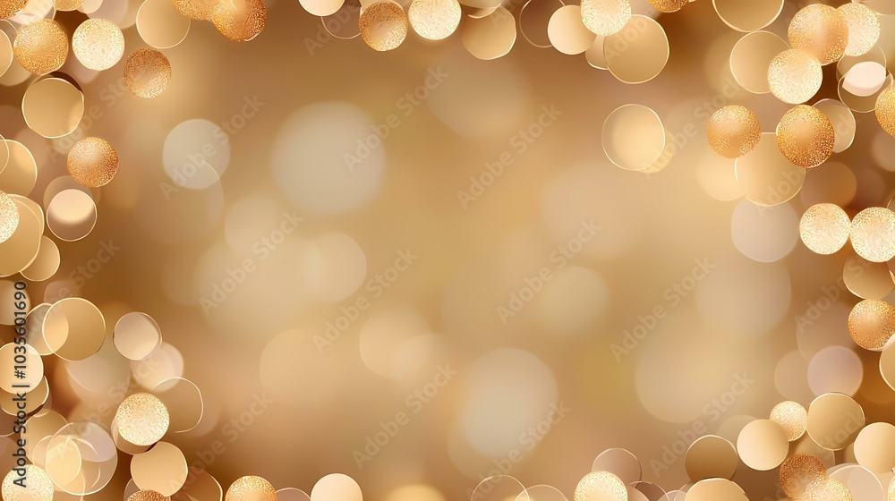 Poster the image contains a golden background with blurred circles and a solid center, creating a modern an