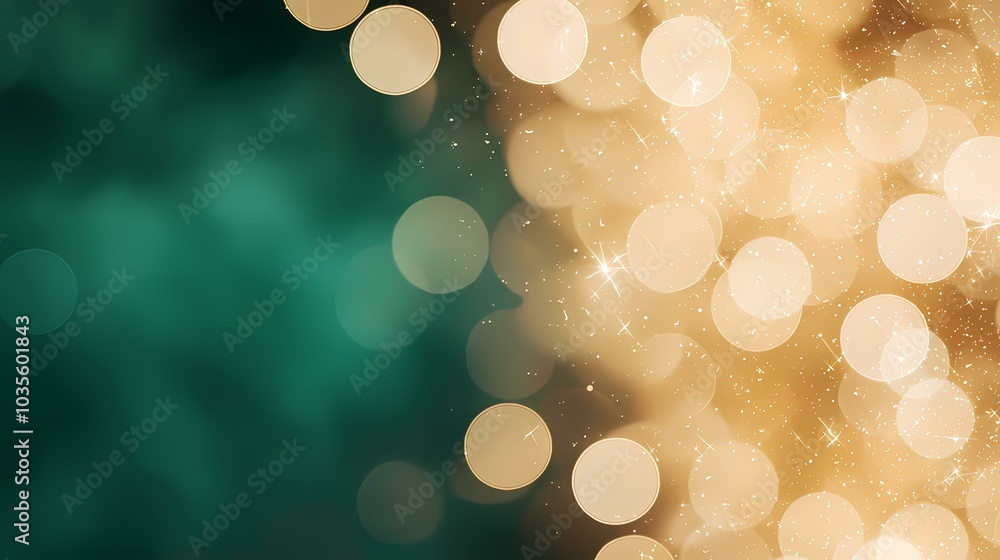 Poster the image shows a blurred background with out-of-focus lights. the left side is dark green, while th