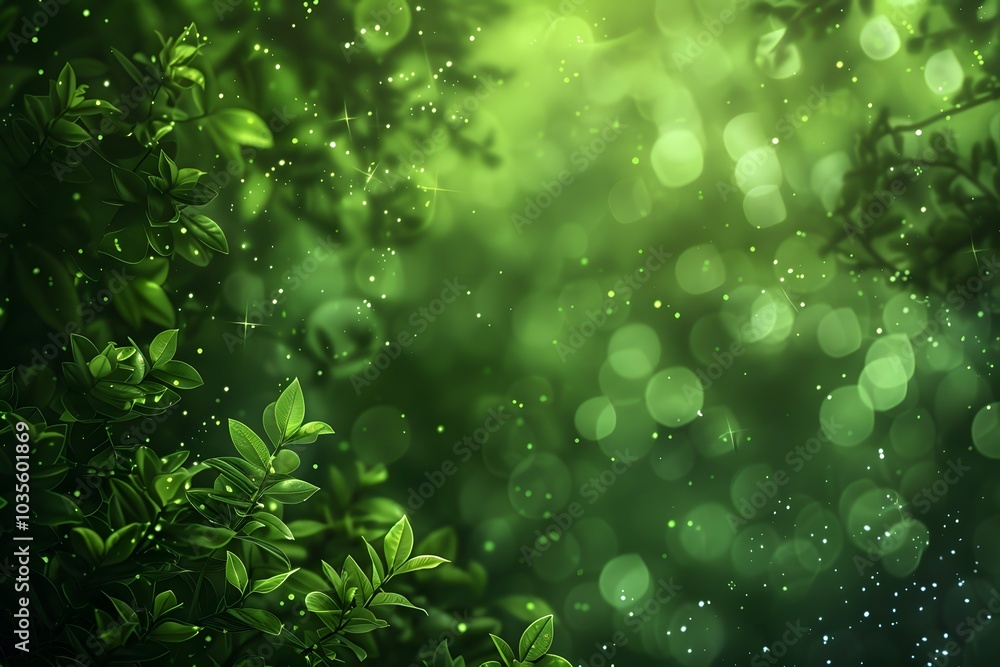 Poster lush greenery with sparkling bokeh effect