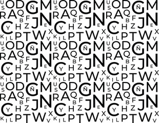 Letras del alfabeto español. Fondo abstracto. Letras negras sobre fondo blanco. Aislado. Ilustración vectorial