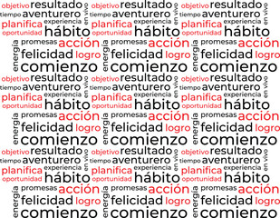 Plantilla de nube de palabras sobre motivación en español. Fondo conceptual vectorial