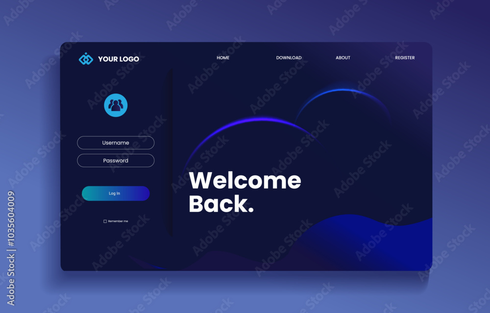 Poster modern login and sign in forms. colorful gradient. landing page concept. professional web design, fu