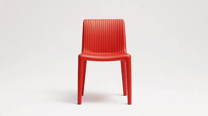 Fototapeta premium Red Plastic Chair with Ribbed Back and Seat for Dining Room or Kitchen