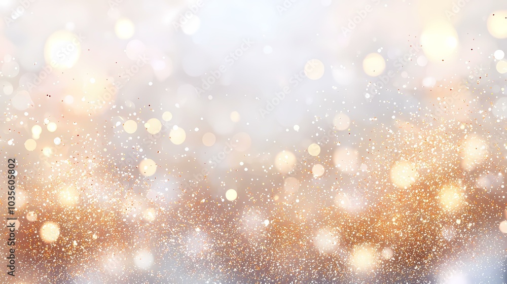 Poster the image is a blurred background with white and gold sparkles scattered across the image. the image