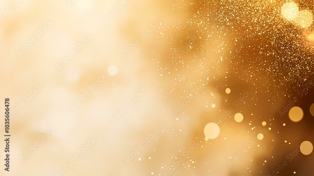 Poster the image is of a golden and white bokeh background. the light is soft and warm, with a blurred effe