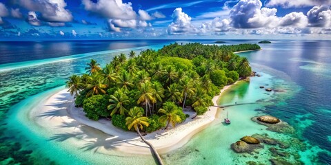 Obraz premium Aerial View of a Tropical Island with White Sand Beach – Stunning Coastal Paradise for Travel Enthusiasts