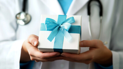doctor holding a gift box