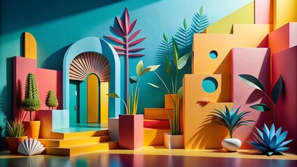 Fototapeta premium Unique Paper Cutout Compositions for Stylish Modern Backdrops