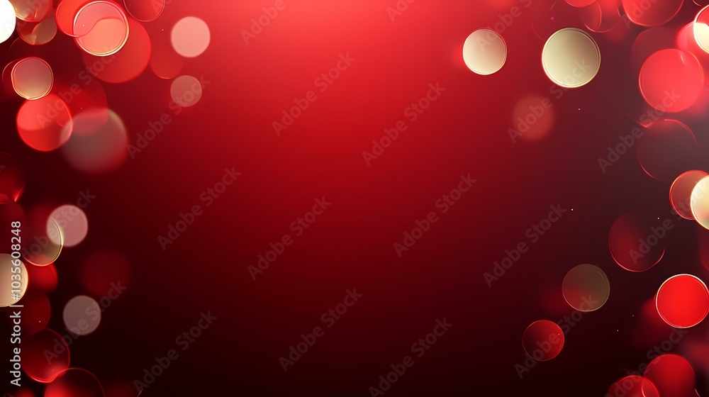 Poster a dark red abstract background with glowing red and gold circles scattered around the frame, creatin