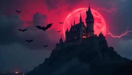halloween castle in the night There must be a vampire in there.