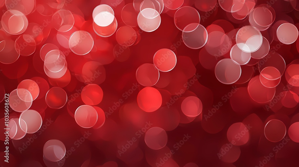 Poster the image shows a red background with blurry white circles. the circles are out of focus and create 