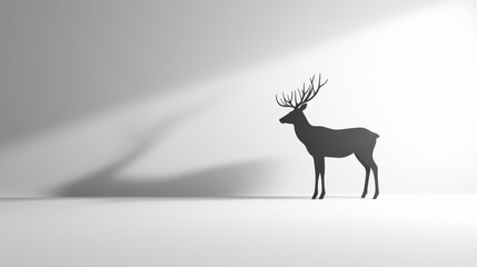 Obraz premium Minimalist 3D render of a single reindeer silhouette against a soft white background with gentle shadows