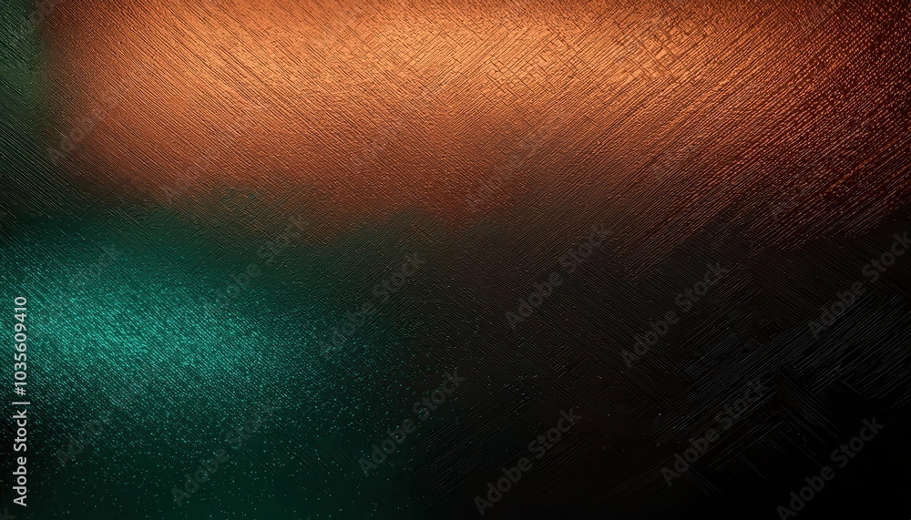Poster high-contrast metallic gradient texture. dynamic copper and emerald rippled surface with fine horizo