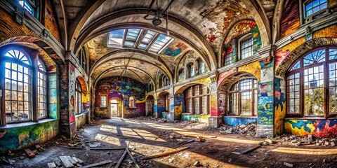 Fototapeta premium Urban Exploration Doodle Titles: A Creative Journey Through Abandoned Spaces