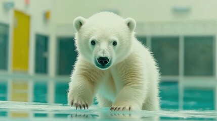 Curious Polar Bear Cub Exploring in Arctic Environment