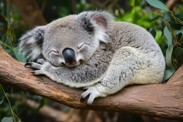 Fototapeta premium Peaceful koala napping on tree branch
