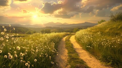 Golden Sunset Over a Winding Country Road