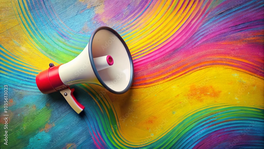 Poster aerial view of megaphone with speech bubble emphasizing communication and message delivery