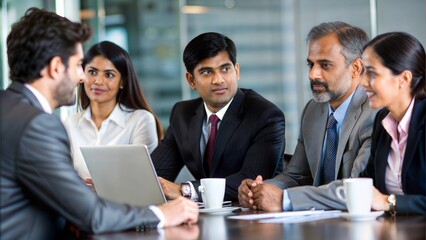 Indian executives engaged in a strategic discussion around a conference table.
