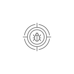 Malware bug target icon. Simple outline style. Network vulnerability, virus, malware, ransomware, fraud, spam, phishing, scam, hacker attack, IT security concept. Thin line symbol. Editable stroke.