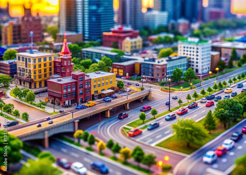 Poster vector animation of location icons with tilt-shift photography for enhanced visual appeal