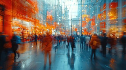 Obraz premium Urban Symphony in Blurred Motion: A Kaleidoscopic Glimpse of City Life Where Crimson Echoes and Azure Whispers Merge in the Perpetual Dance of Human Hustle and Metropolitan Dreams