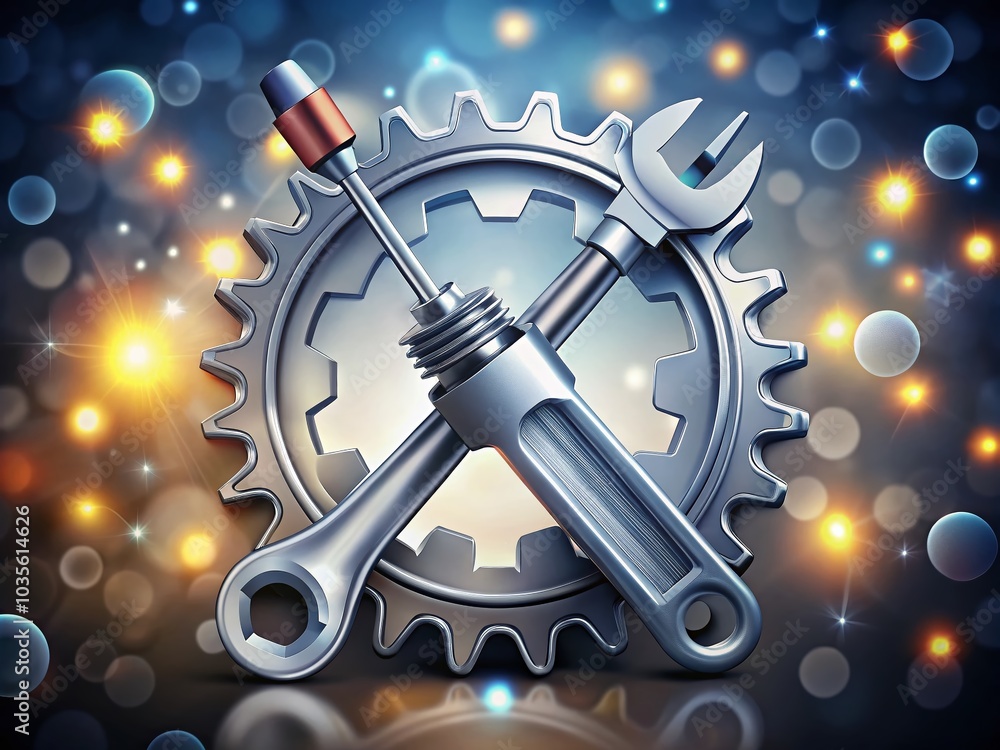 Poster vector grey tools in gear icon set with bokeh effect for creative projects